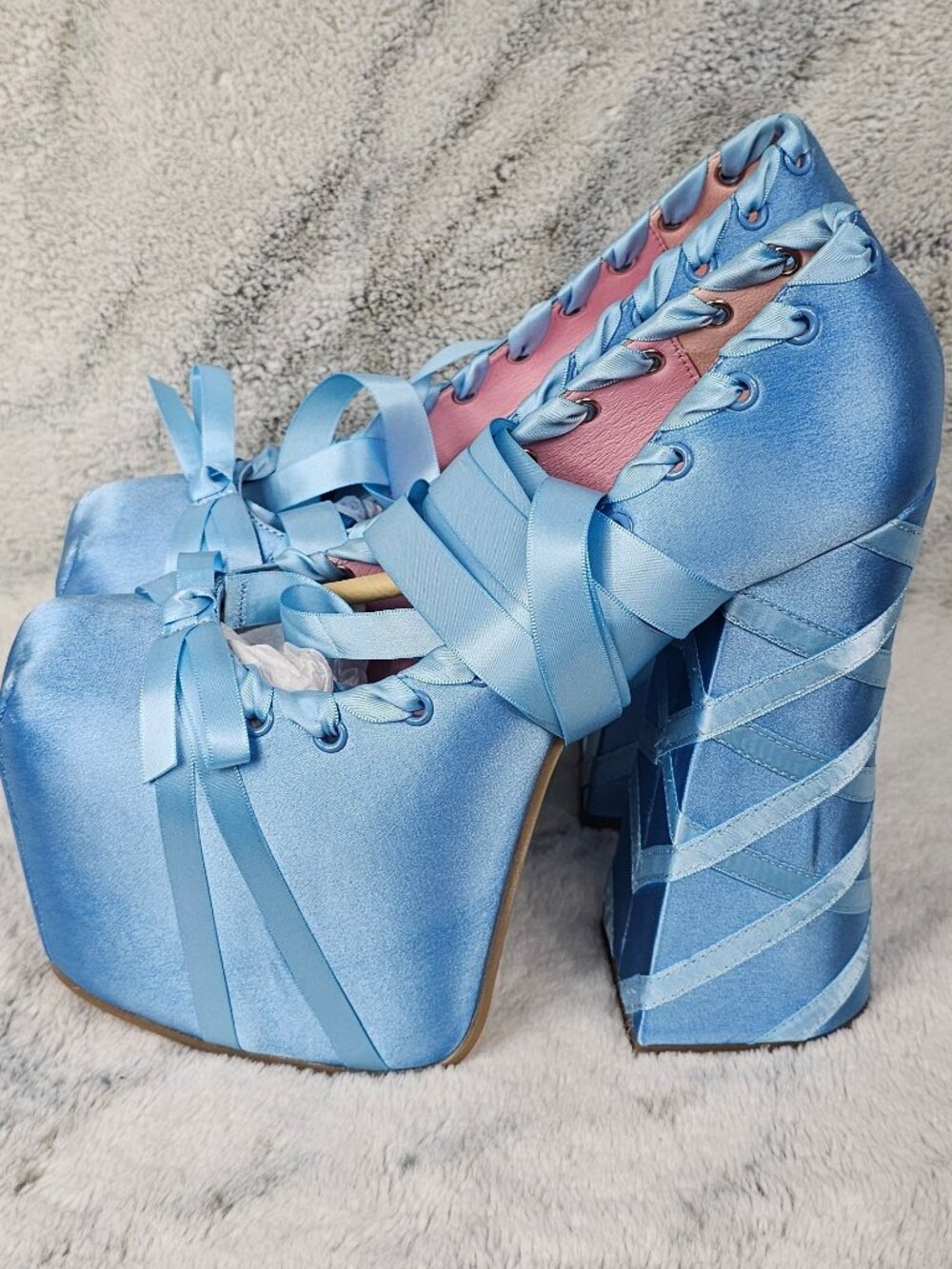Dolls Kill 9 Sugar Thrillz Light Blue Sweet Sonata Lace Up Platform Heels Ballet - Picture 5 of 12